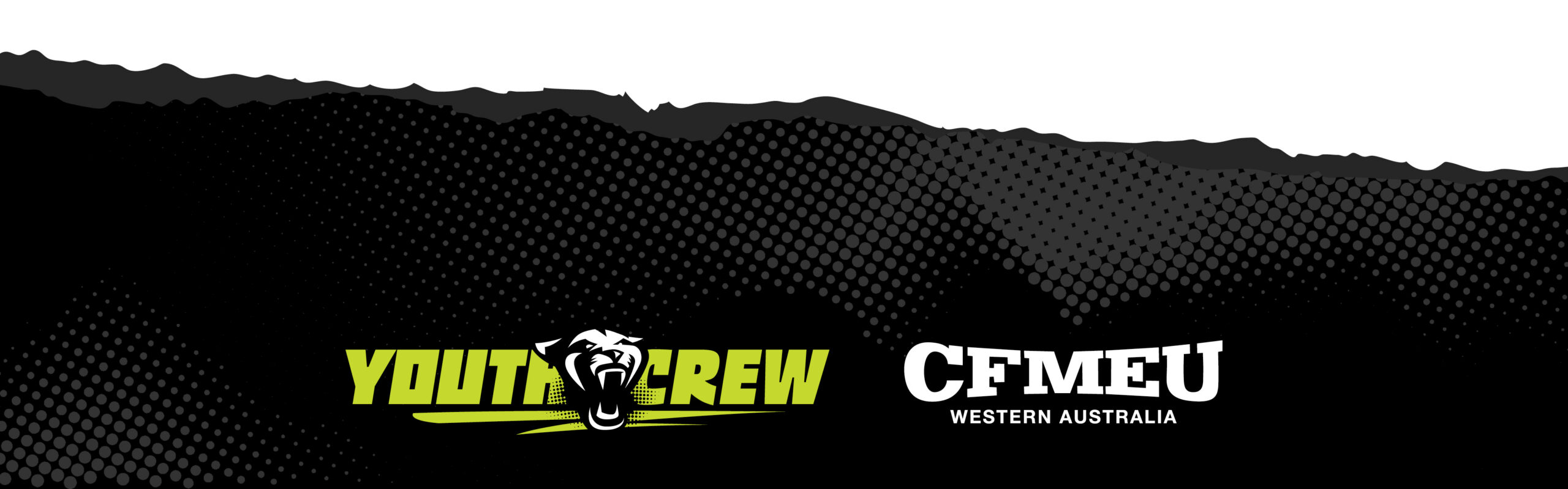 Banner featuring the lime-green Youth Crew logo and CFMEU Western Australia on a black halftone background.
